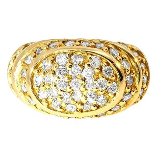 Mid 20th Century 14k Yellow Gold Diamond Designer Tiered Dome Band Ring, Size 6.75 For Sale