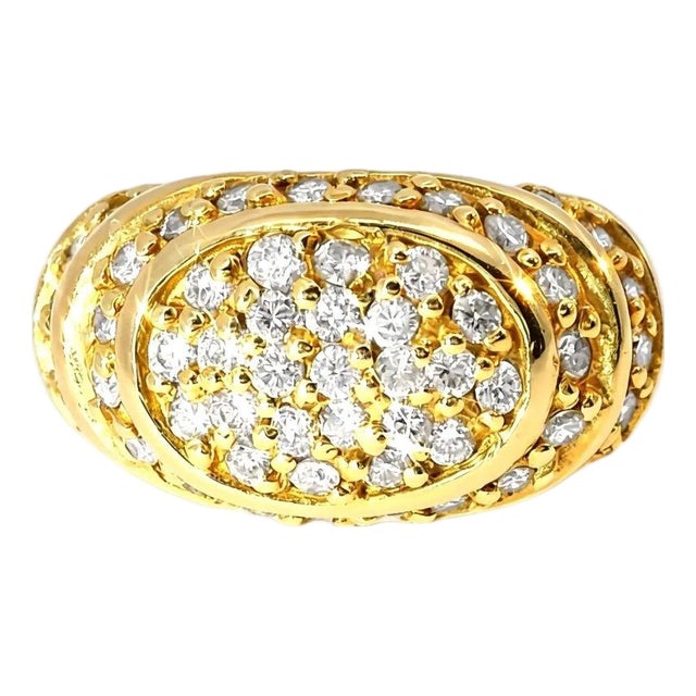 Mid 20th Century 14k Yellow Gold Diamond Designer Tiered Dome Band Ring, Size 6.75 For Sale