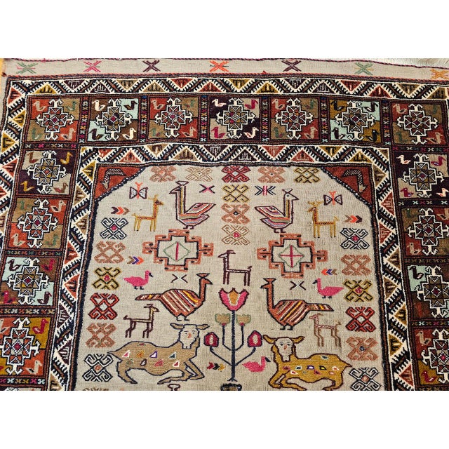 Beige Vintage Qashqai Tribal Area Rug, Hand-Knotted Wool, Animal Motifs, 4x6, Tan & Brown For Sale - Image 8 of 14