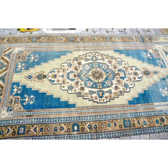 Vintage Soft Blue Turkish Rug For Sale - Image 6 of 11