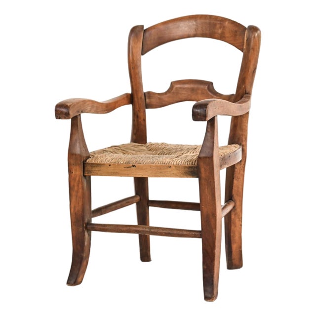 Antique French Provincial Style Rush Seat Child's Armchair For Sale