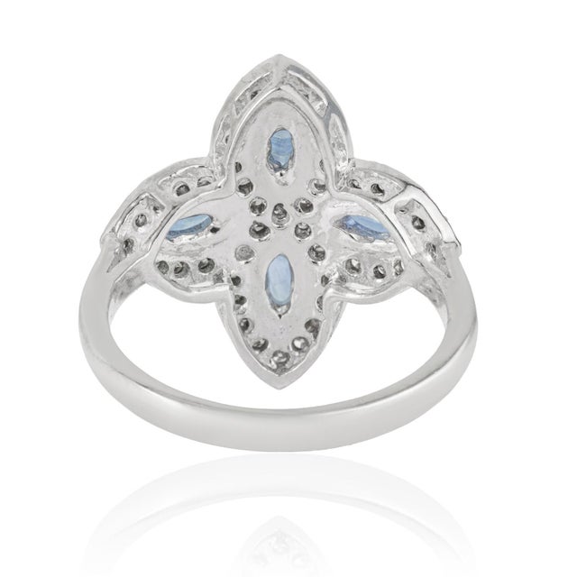 Not Yet Made - Made To Order Antique Edwardian Style Blue Sapphire & Diamond Halo Ring in Sterling Silver, Size 7 For Sale - Image 5 of 13