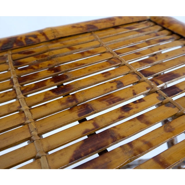 Burnt Bamboo Vintage Folding Cafe Occasional Table w/ Two Matching Chairs Set For Sale - Image 14 of 16