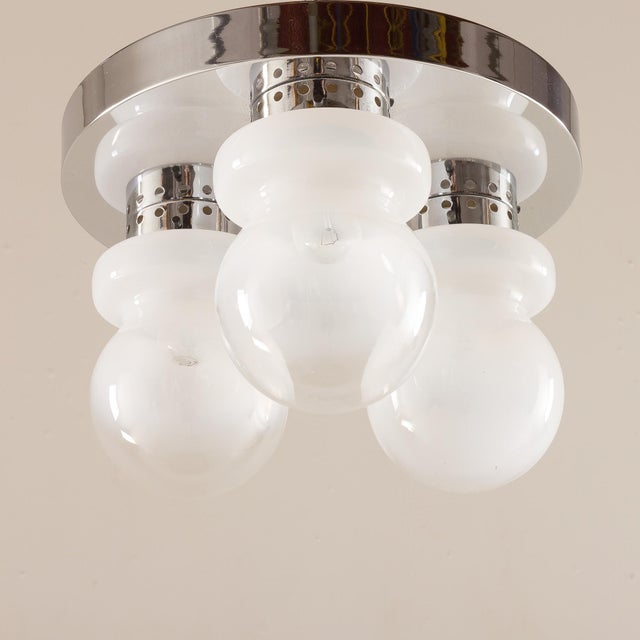 AVMazzega Italian Chrome and Murano Glass Flush Mount from Mazzega, 1970s For Sale - Image 4 of 7