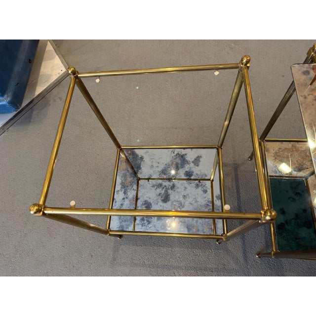 Neoclassical Side Tables in Brass and Oxidized Mirros, 1960, Set of 2 For Sale - Image 9 of 12