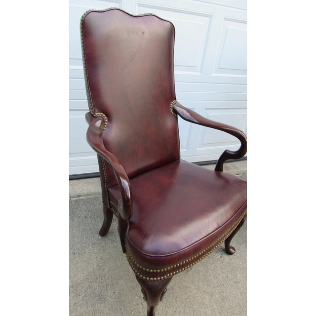 1980s Pair Hancock Moore Leather Side Club Office Chairs Mahogany For Sale - Image 6 of 10