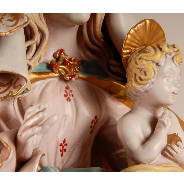 Tall Italian Madonna and Child statue. Made of tin glazed and gilt earthenware. Handmade and hand painted by Prof. Eugenio...