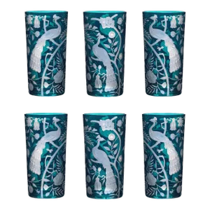 ARTEL Chinoisserie Collection Peacock Highballs in Peacock, Set of 6