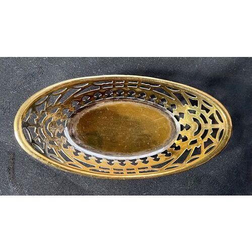 Art Nouveau Antique Silverplated & Brass Reticulated Dish For Sale - Image 3 of 8