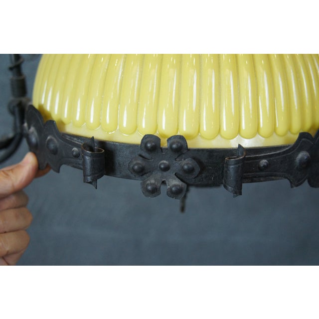 Metal Antique Spanish Revival Wrought Iron Converted Gas Pendant Light Chandelier For Sale - Image 7 of 17