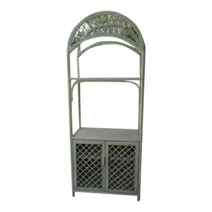 1970s Bentwood Bamboo Rattan Entertainment Center Two Doors Four Shelves