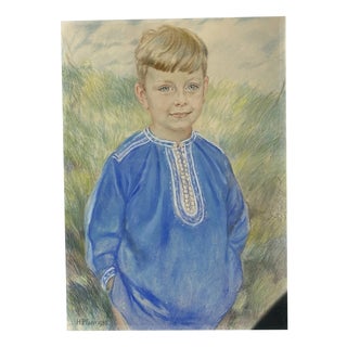 Heinrich Pforr, Bright Summer Day Boy's Portrait in a Blue Shirt, 1932, Oil on Canvas For Sale