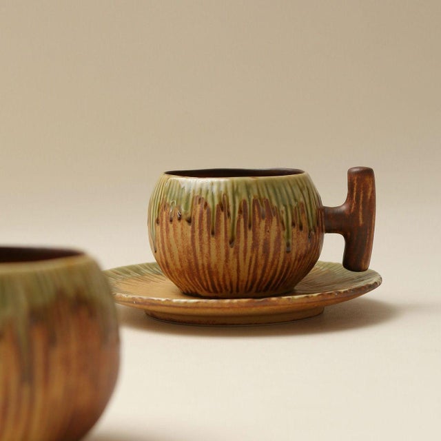 Vintage-Style Coffee Cup and Saucer Set - Set of 2 For Sale - Image 4 of 7