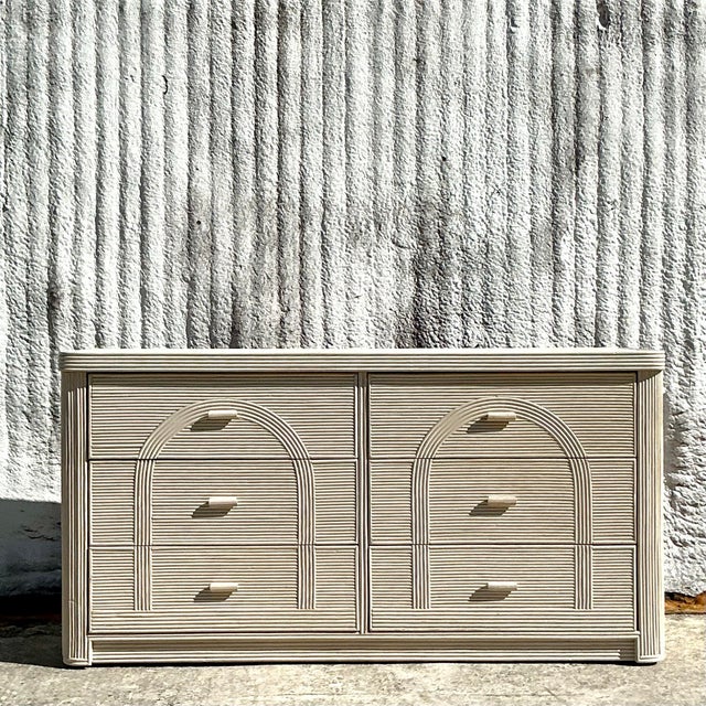 Mid 20th Century Vintage Coastal Arched Pencil Reed Dresser For Sale - Image 4 of 8