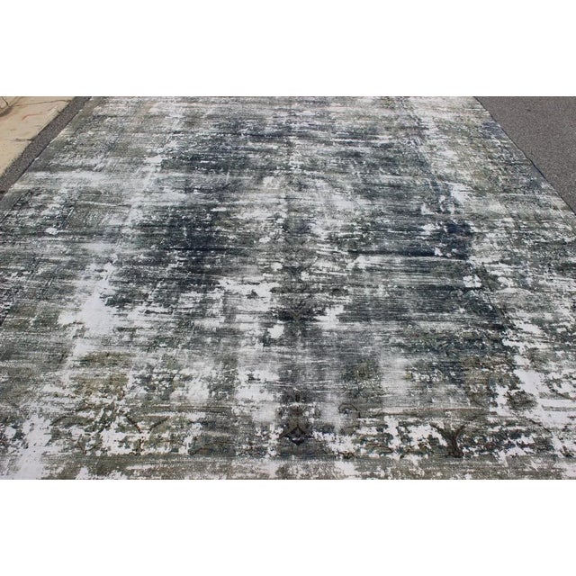 Textile Mid 20th Century Vintage Persian Rug With Abstract Design in Dark Blue Green & Gray For Sale - Image 7 of 10