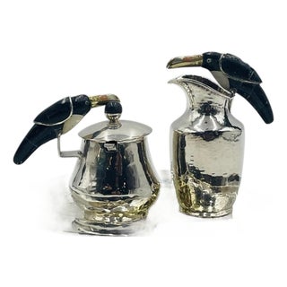 1980s Silver Plated Toucan Tea Service by Emilia Castillo for Los Castillo, Mexican Set of 3 For Sale