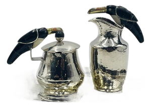 1980s Silver Plated Toucan Tea Service by Emilia Castillo for Los Castillo, Mexican Set of 3