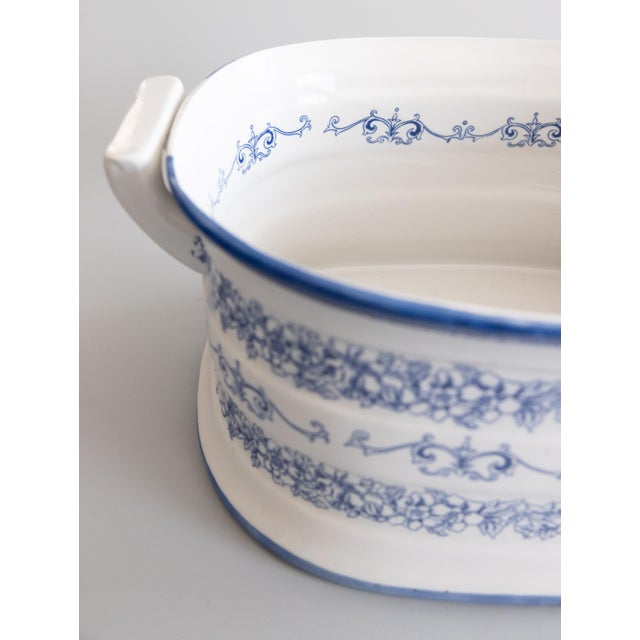 Ceramic Vintage Italian Blue & White Porcelain Foot Bath Jardiniere Centerpiece For Sale - Image 7 of 11