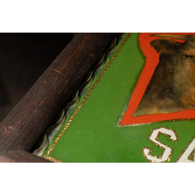 Wood Early 20th Century Reverse-Painted Brooklyn Meat-Market Scalloped Glass Sign For Sale - Image 7 of 7