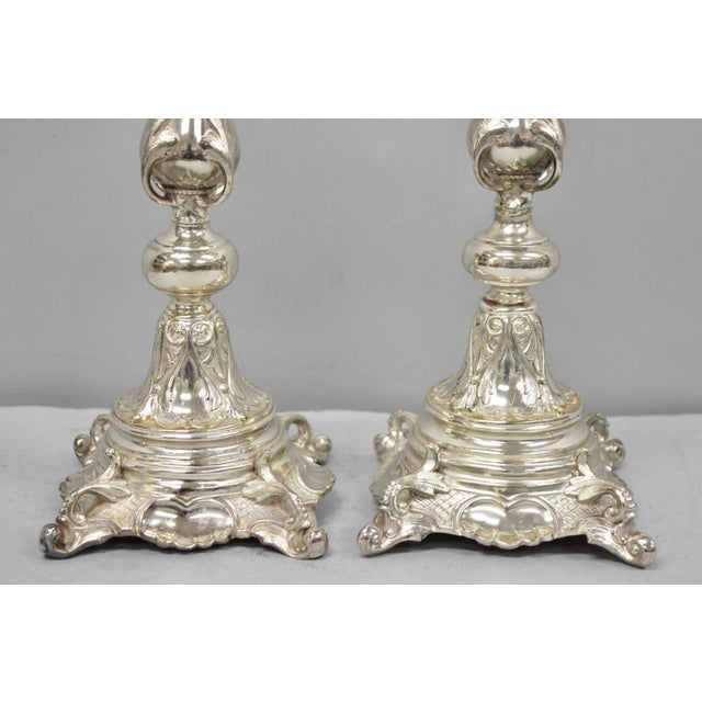 Antique Silver Plated WMF Warsaw Imperial Russia 12" Candlestick Holders - Pair For Sale - Image 12 of 18