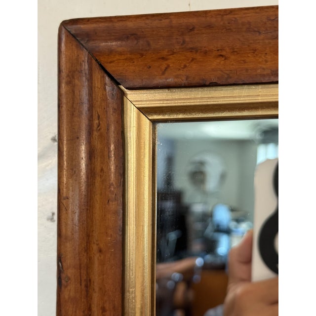 English Rectangular Mirror With Maple and Giltwood Frame (H 18 5/8 X W 15 1/2) For Sale - Image 4 of 9