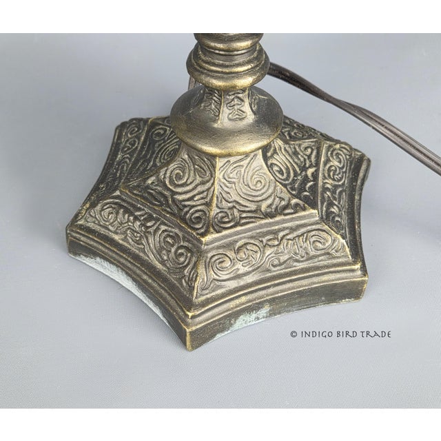 Vintage Flower Shaped Metal and Frosted Glass Shade Table Lamp For Sale - Image 9 of 10