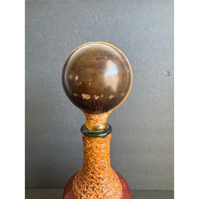 Vintage Italian Leather Wrapped Decanter Mid Century Modern Made in Italy 14" For Sale - Image 4 of 12