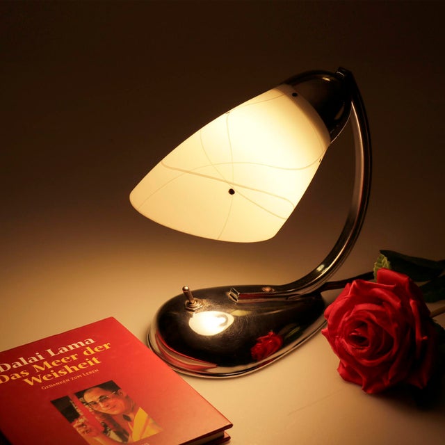 Glass Art Deco Bedside Lamps in Chromed Glass by Josef Hurka for Napako, 1950s, Set of 2 For Sale - Image 7 of 8