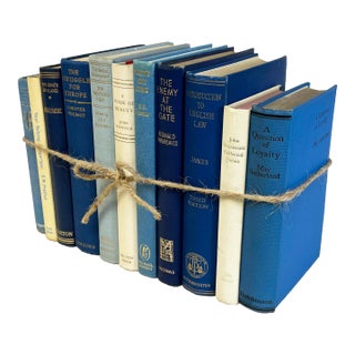 Decorative Books - Vintage Coastal Shores Book Bundle - 1 Foot of Blue and Cream Books For Sale