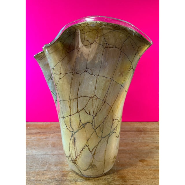 Art Glass Iridescent Tan Net Like Pattern Vase For Sale - Image 11 of 12