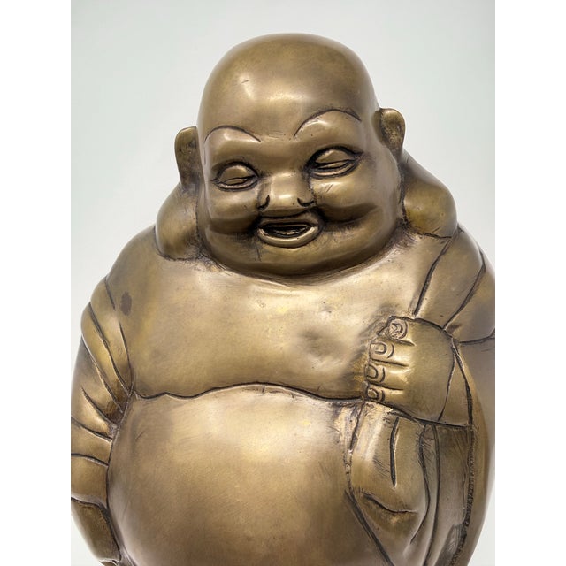 Asian Vintage Cast Brass Budai Laughing Buddha Sculpture For Sale - Image 3 of 10