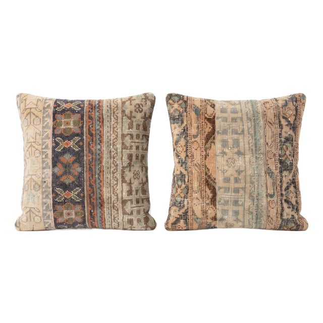 Striped Oushak Rug Pillow Cover 24'' X 24'' - Set of Two For Sale