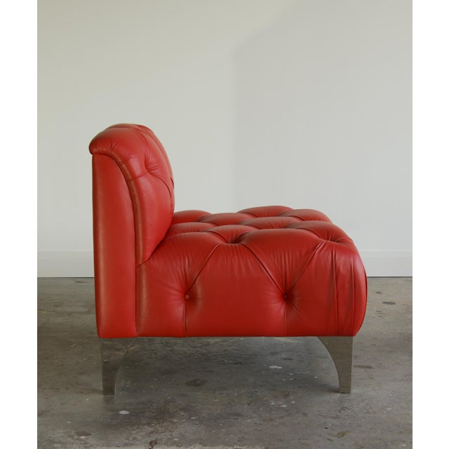 J. Robert Scott Rare Tufted Red Slipper Chair by J. Robert Scott With Chrome Legs, Late 20th Century For Sale - Image 4 of 6