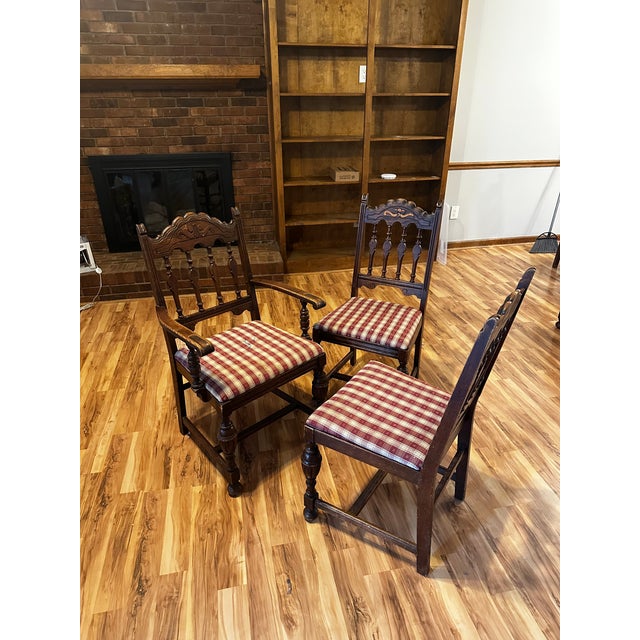 Jacobean Set of 6 Vintage Drexel Furniture Co. Jacobean Revival Dining Chairs For Sale - Image 3 of 9