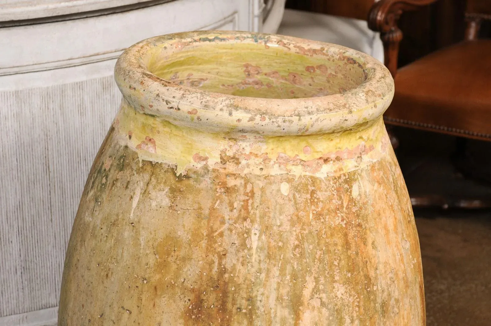 Jarre à Huile Française En Terre Cuite Vernissée Verte – Antique – Rustique 30cm