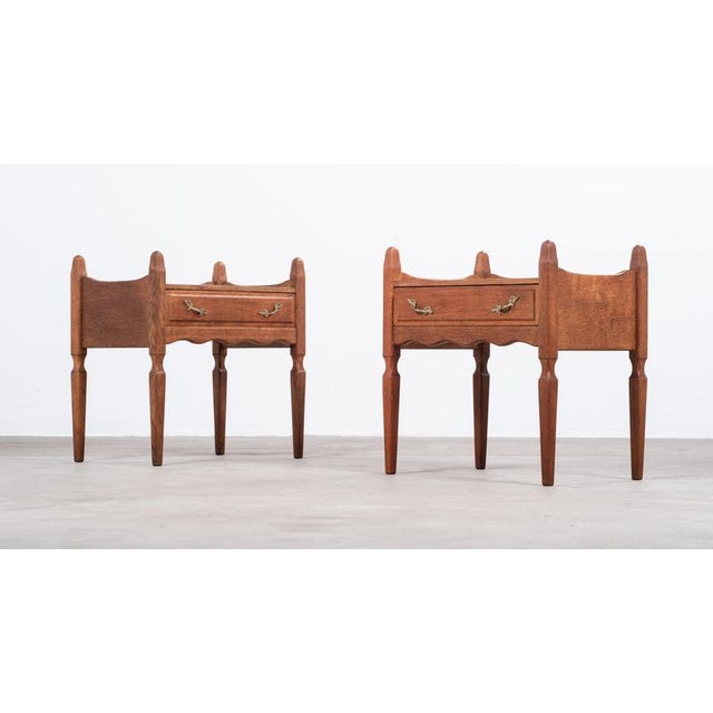 Brutalist Brutalist Oak Nightstands attributed to Henning Kjærnulf, 1970s, Set of 2 For Sale - Image 3 of 9
