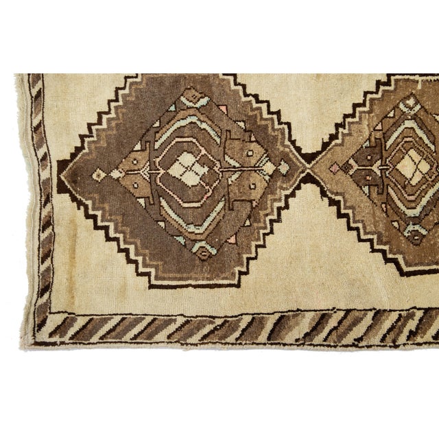 Textile Beige Antique Malayer Persian Wool Runner With Tribal Design For Sale - Image 7 of 7