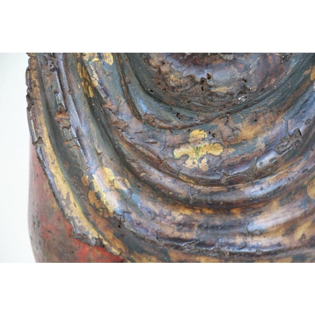 16th Century Indo-Portuguese Saint Barbara, Hand Carved Polychrome Wooden Statue For Sale - Image 12 of 13