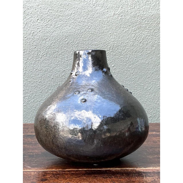 Ceramic Vintage Black Textured Ceramic Vase For Sale - Image 7 of 14