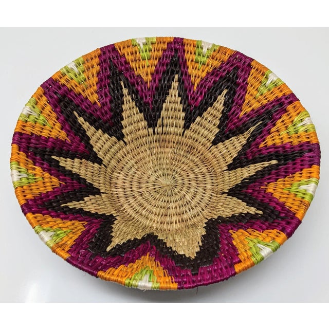 Boho Chic African Handwoven Purple, Black, Orange and Tan Basket Catchall For Sale In Providence - Image 6 of 8