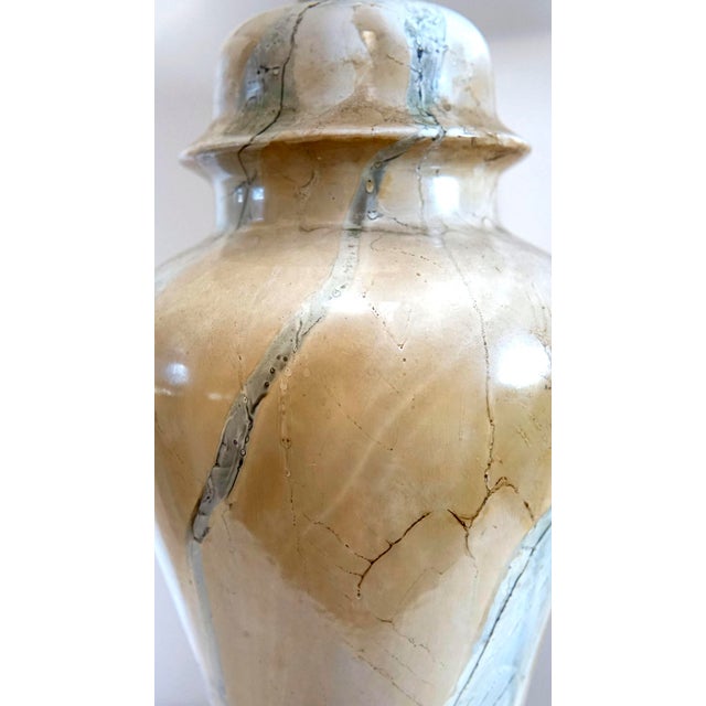 Vintage Mid 20th Century Marbelized Glass Table Lamp and Shade For Sale - Image 9 of 13