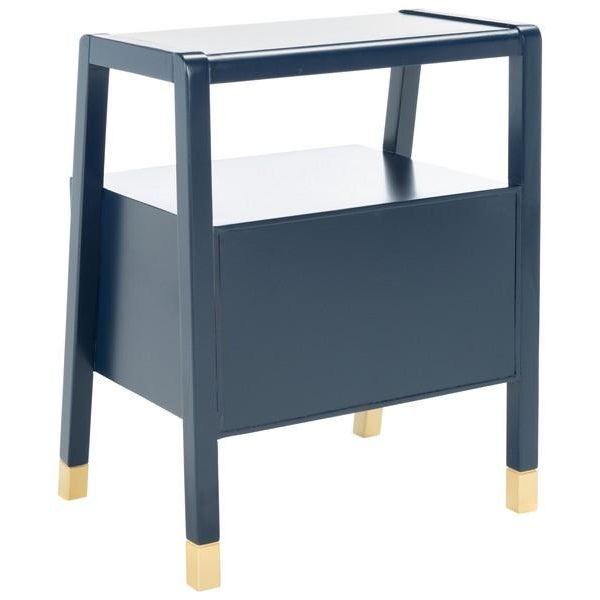 Contemporary Cove 2 Drawer 1 Shelf Accent Table - Navy/Gold For Sale - Image 3 of 12