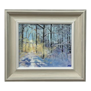 Impressionistic Winter Snow Landscape Painting of Forest in Zurich Switzerland For Sale