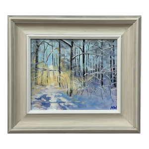 Impressionistic Winter Snow Landscape Painting of Forest in Zurich Switzerland