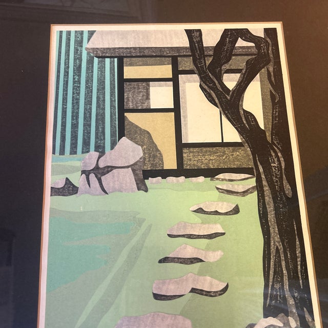 1970’s original Japanese woodblock print titled “the tree and bamboo” by Kiyoshi Nagai. Signed and framed. Image measures...