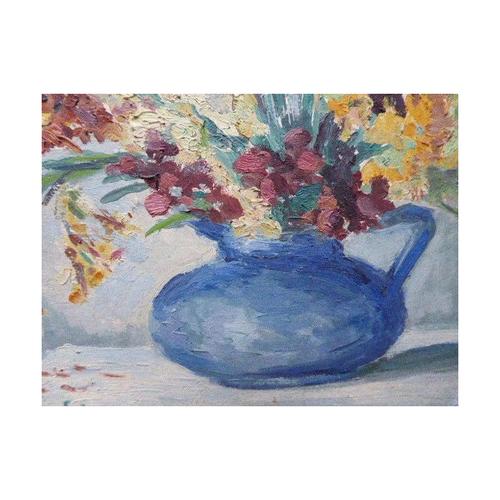 Impressionist of Flowers in a Blue Jug, 1920s, Oil Painting For Sale - Image 9 of 13