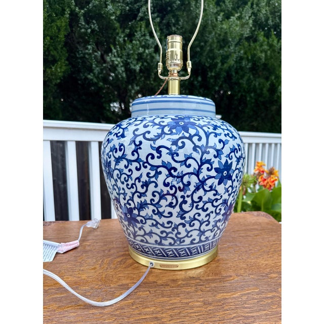 Ralph Lauren Blue & White Porcelain Lamp – 25" Tall For Sale - Image 9 of 11