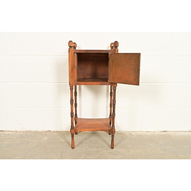Early 20th Century Stickley Brothers Style Antique Arts & Crafts Carved Walnut Smoker's Stand, Circa 1900 For Sale - Image 5 of 12