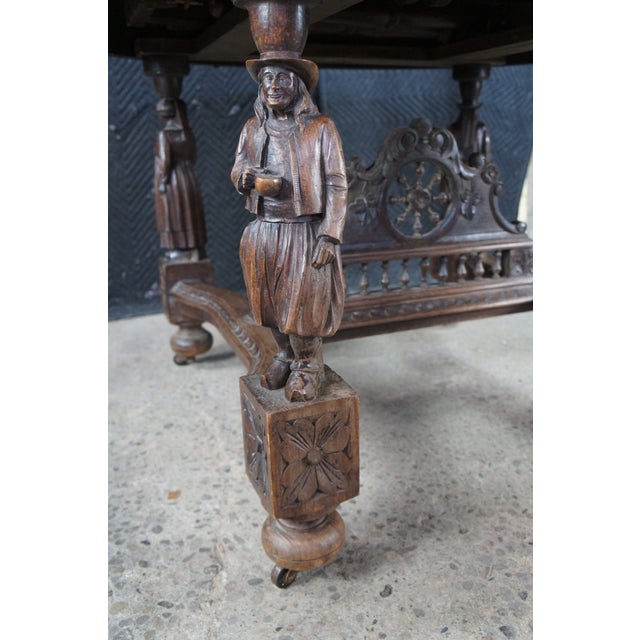 Antique French Breton Brittany Maritime Figural Carved Chestnut Dining Table For Sale - Image 9 of 16