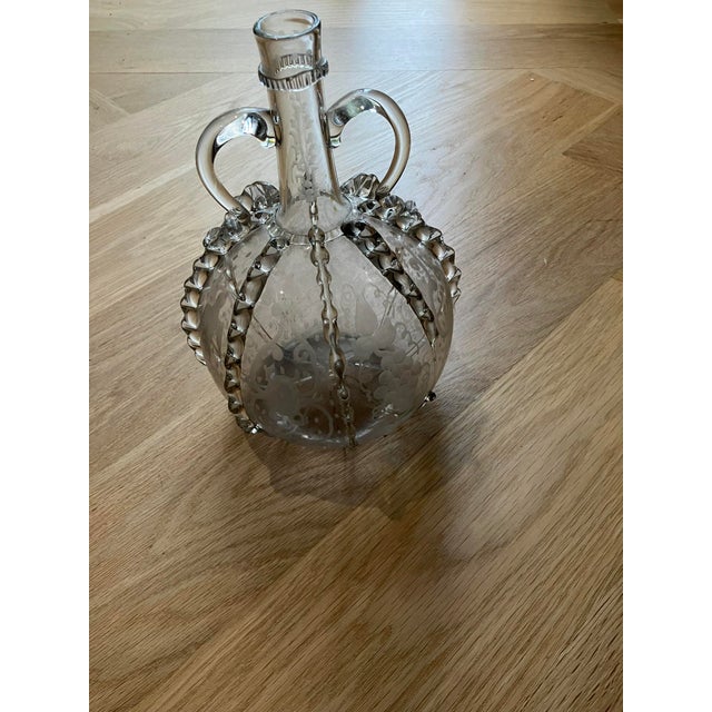 Transparent Antique 19th Century Dutch Glass Decanter – Etched Grapes & Vines, Rippled Decor For Sale - Image 8 of 18